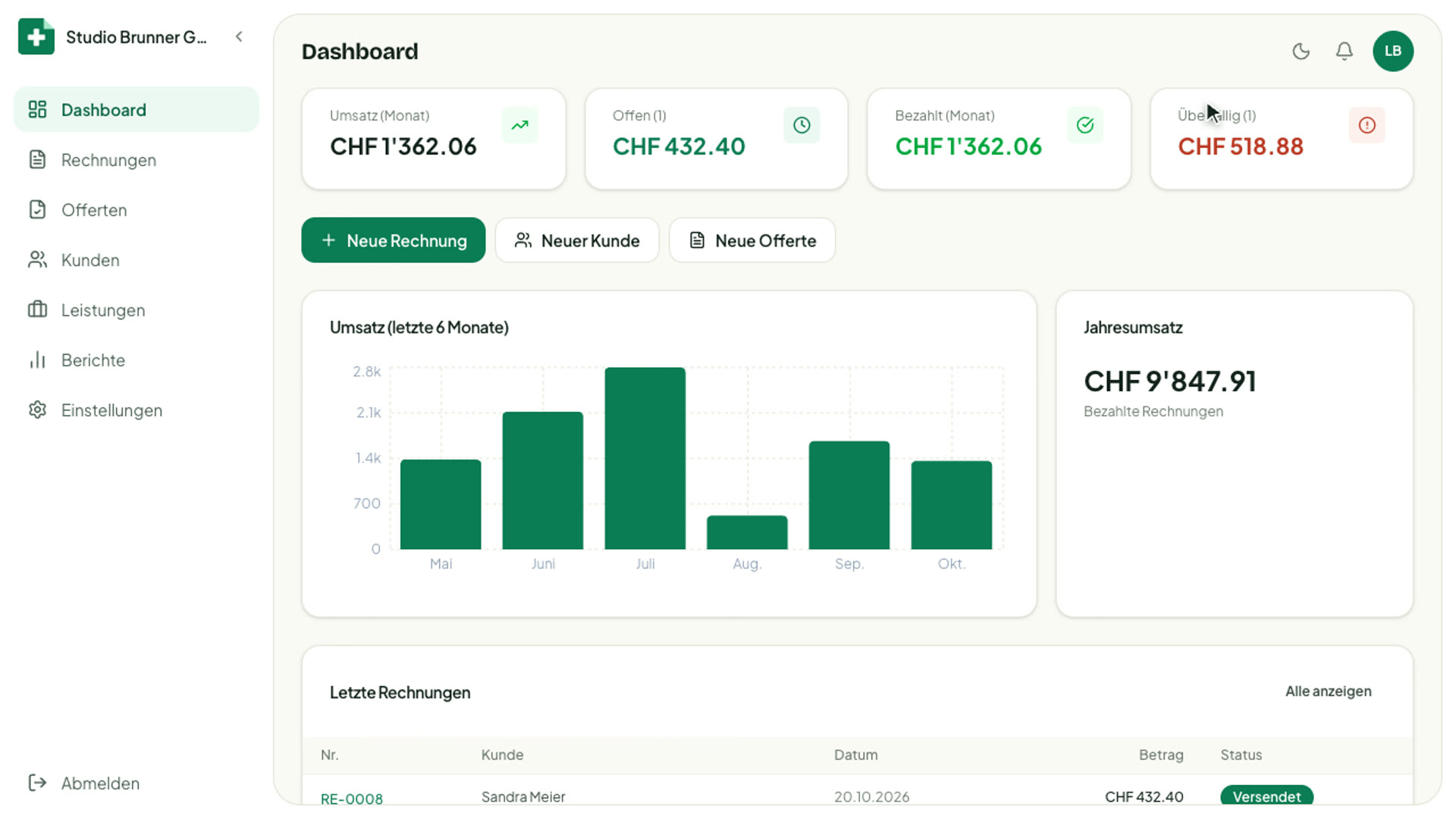 SmartRechnung Dashboard — Vorschau des Demo-Videos